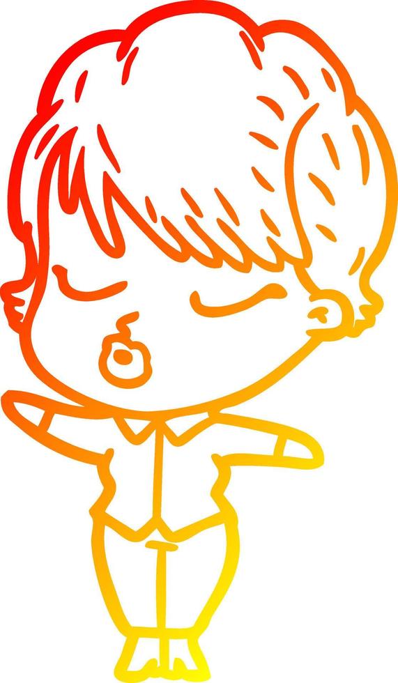 warm gradient line drawing cartoon woman with eyes shut vector