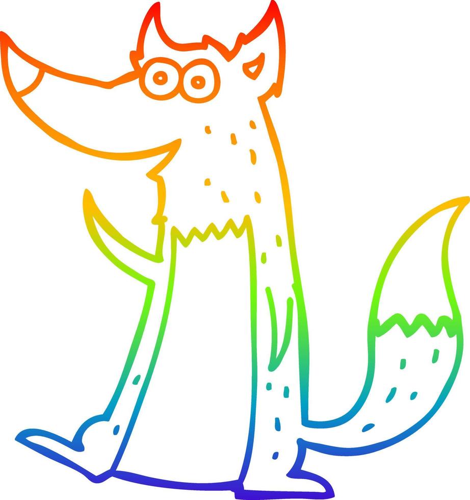 rainbow gradient line drawing cartoon wolf vector