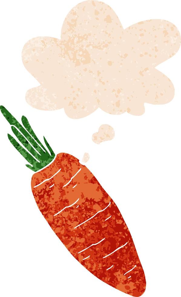 cartoon carrot and thought bubble in retro textured style vector
