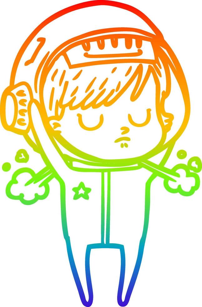 rainbow gradient line drawing cartoon astronaut woman vector