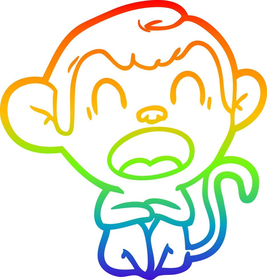 rainbow gradient line drawing yawning cartoon monkey vector