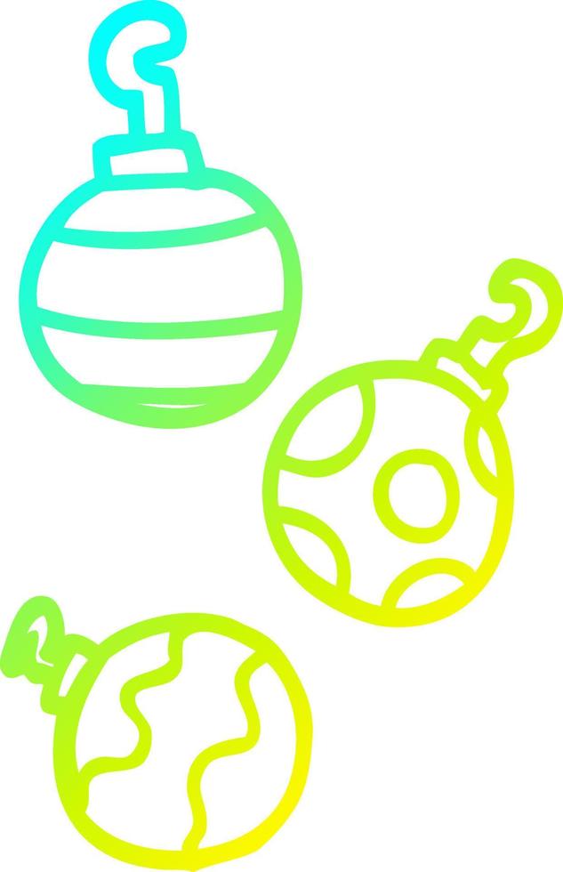 cold gradient line drawing cartoon xmas baubles vector