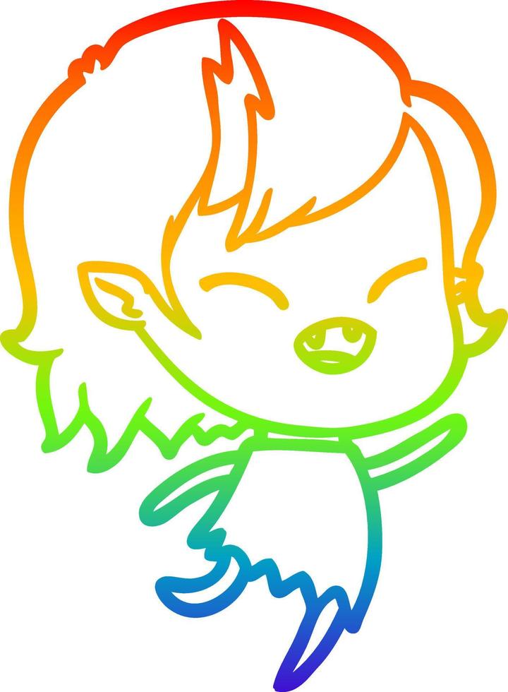 rainbow gradient line drawing cartoon laughing vampire girl vector