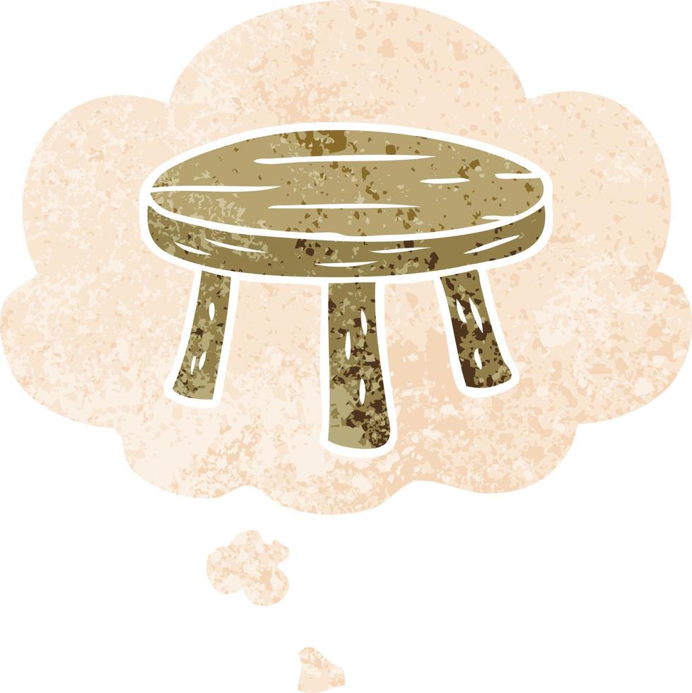 cartoon small stool and thought bubble in retro textured style vector