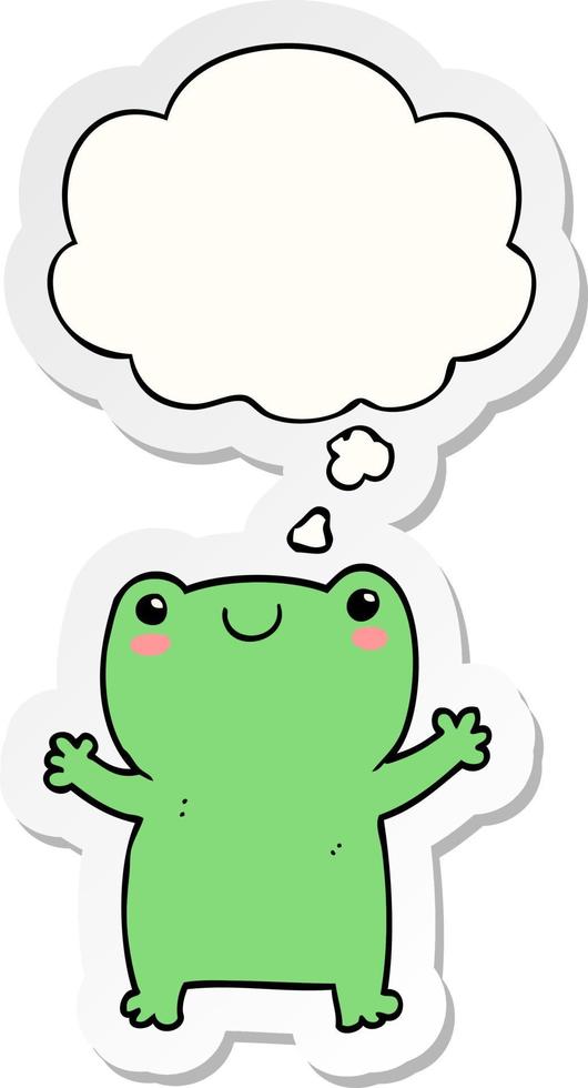 cute cartoon frog and thought bubble as a printed sticker vector