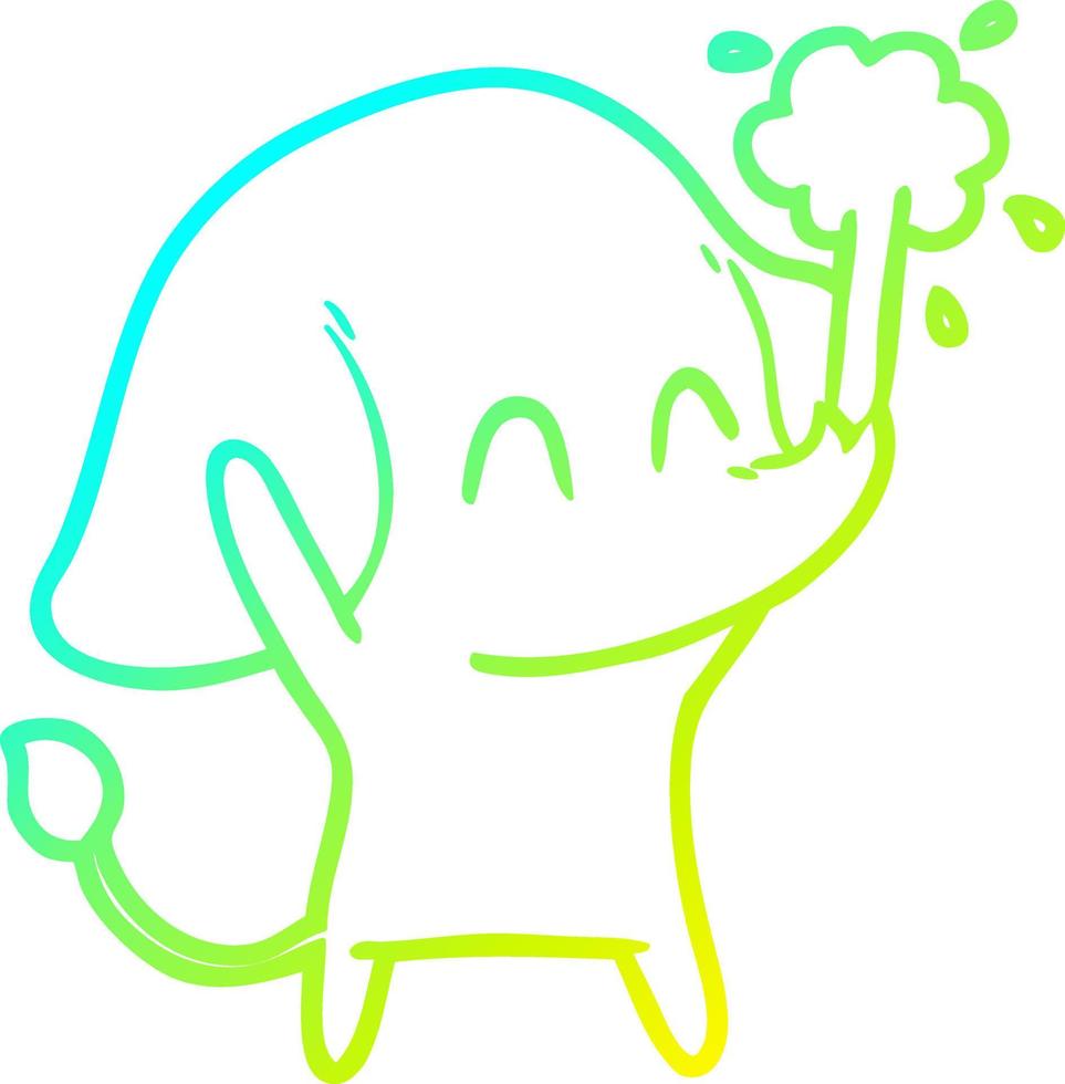 cold gradient line drawing cute cartoon elephant spouting water vector