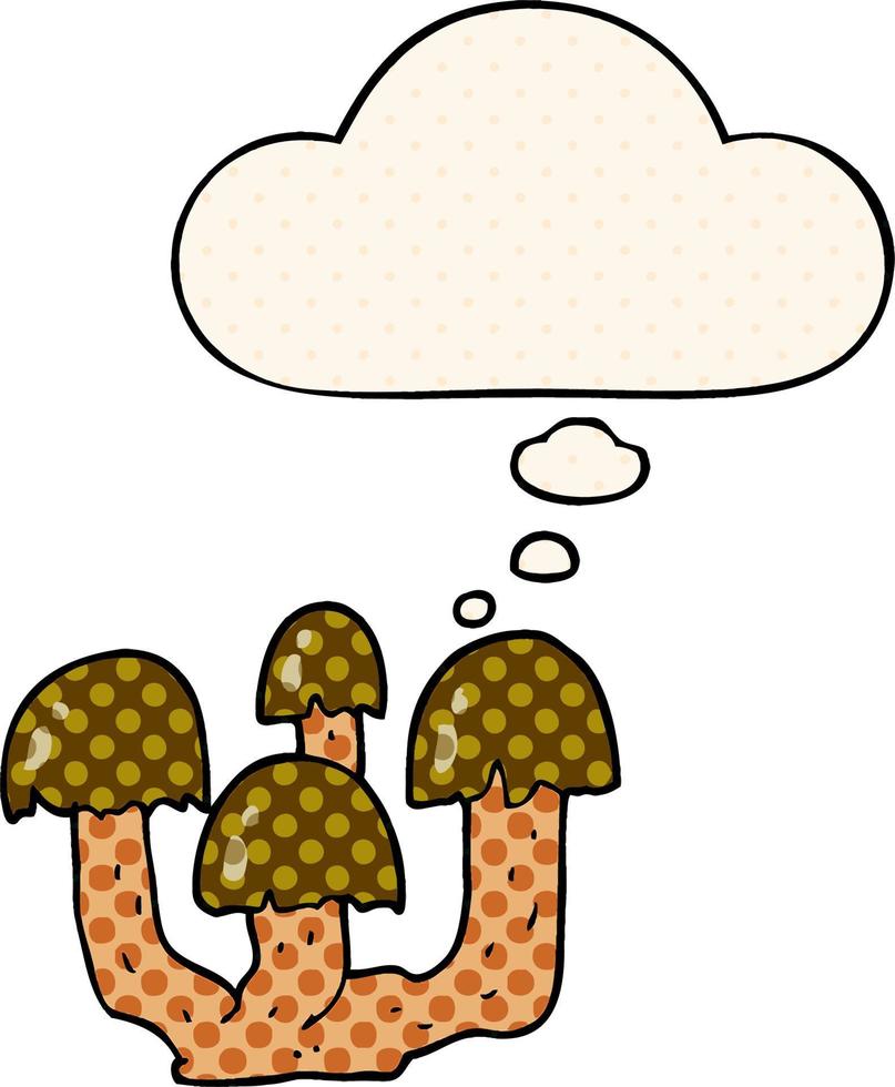 cartoon mushrooms and thought bubble in comic book style vector