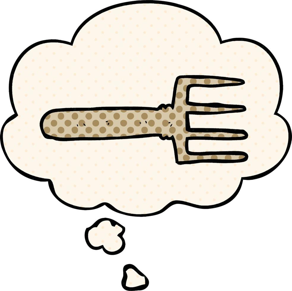 cartoon fork and thought bubble in comic book style vector