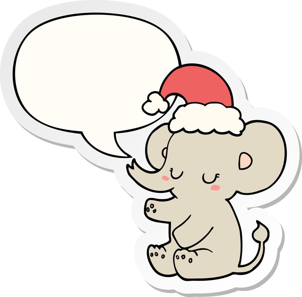 cute christmas elephant and speech bubble sticker vector