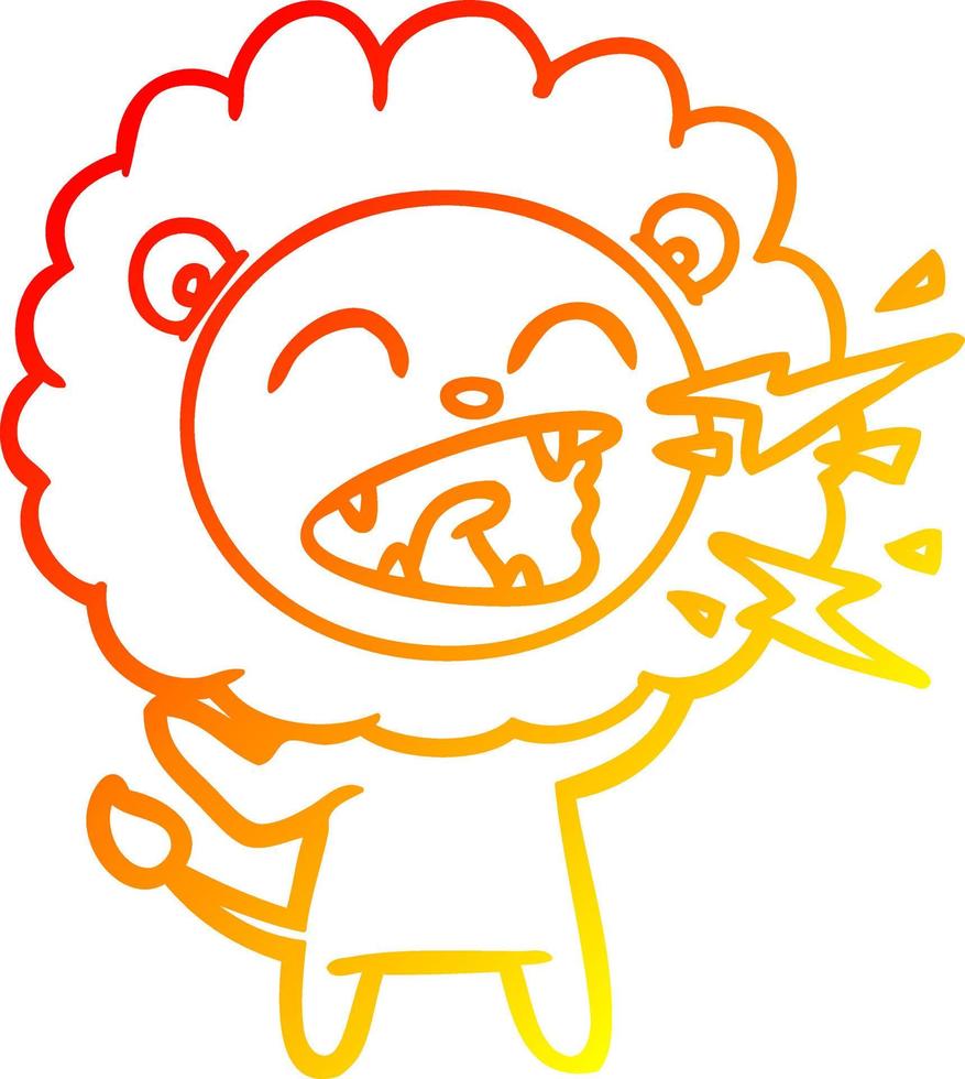 warm gradient line drawing cartoon roaring lion vector
