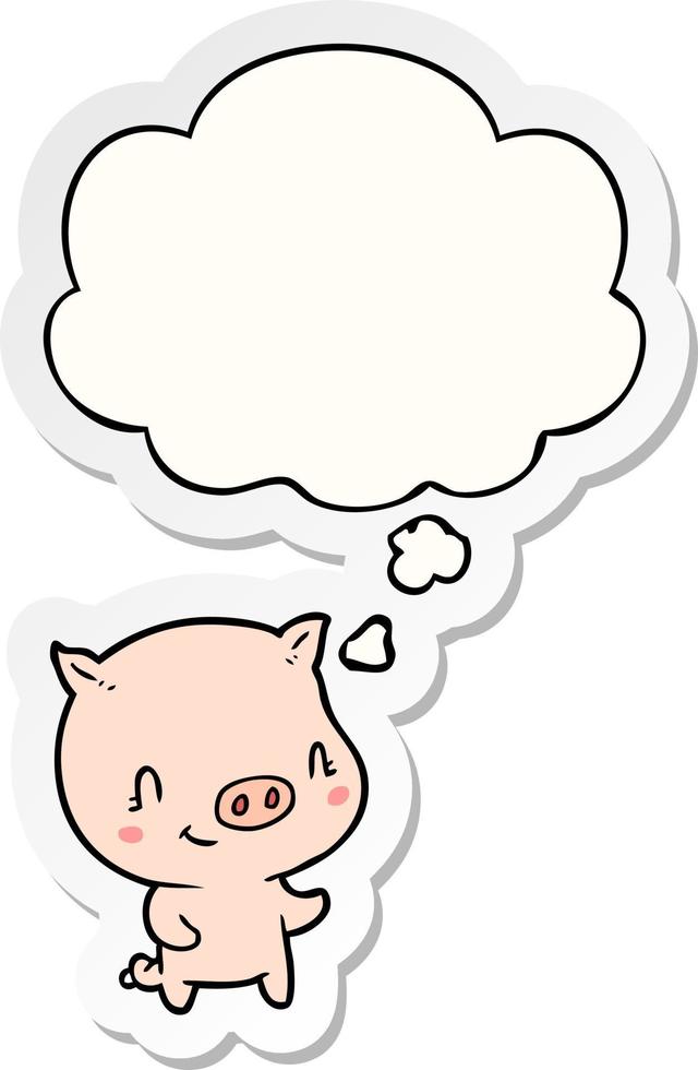 cartoon pig and thought bubble as a printed sticker vector