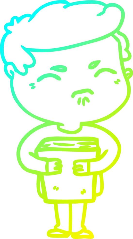 cold gradient line drawing cartoon annoyed man with book vector