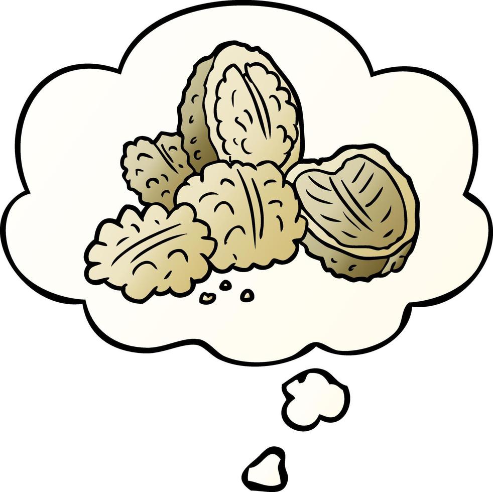 cartoon walnuts and thought bubble in smooth gradient style vector