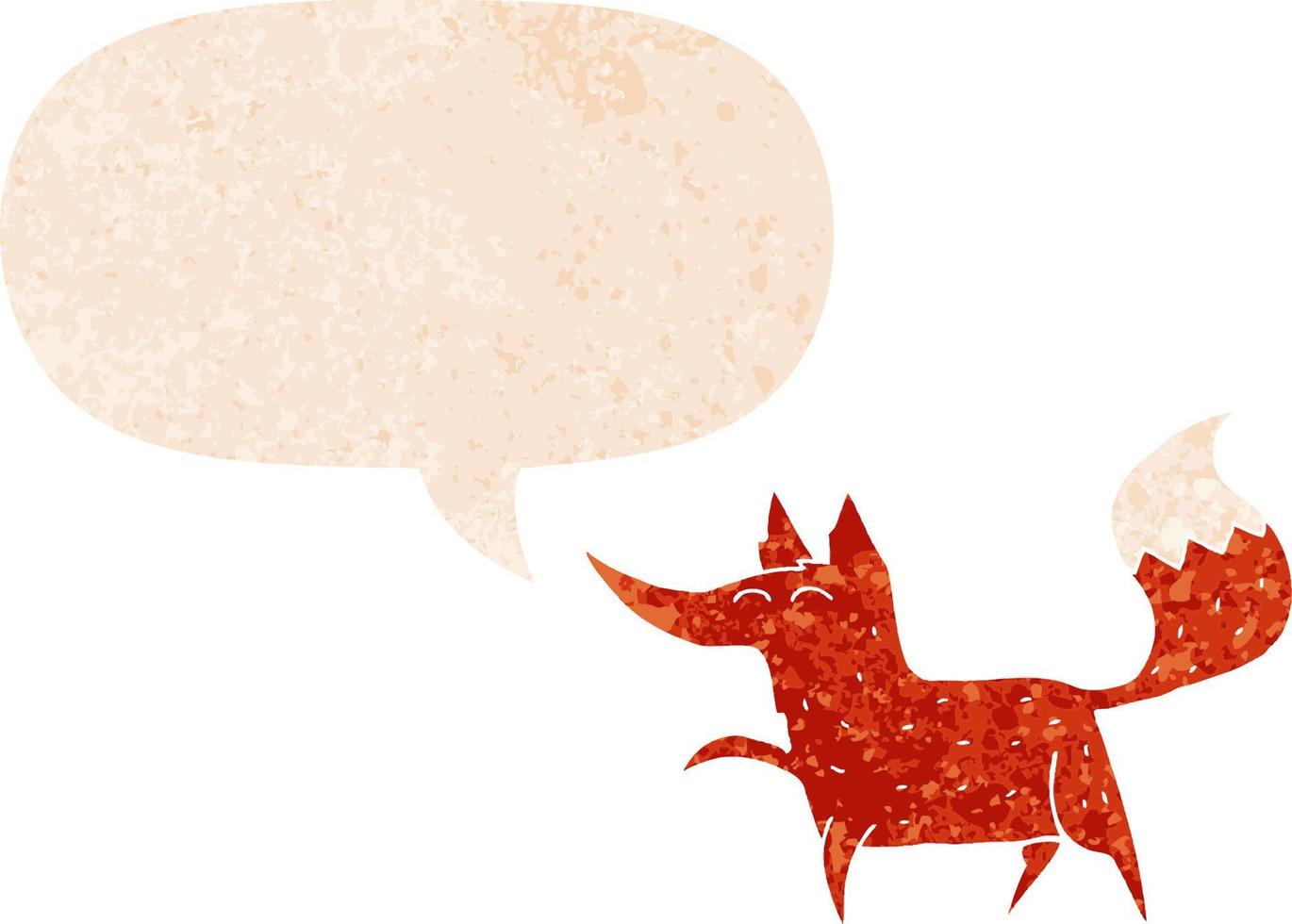 cartoon fox and speech bubble in retro textured style vector