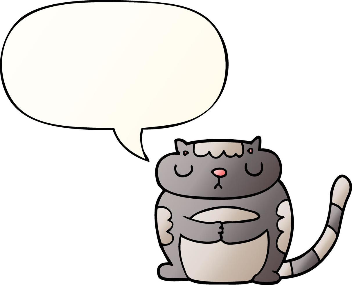 cute cartoon cat and speech bubble in smooth gradient style vector