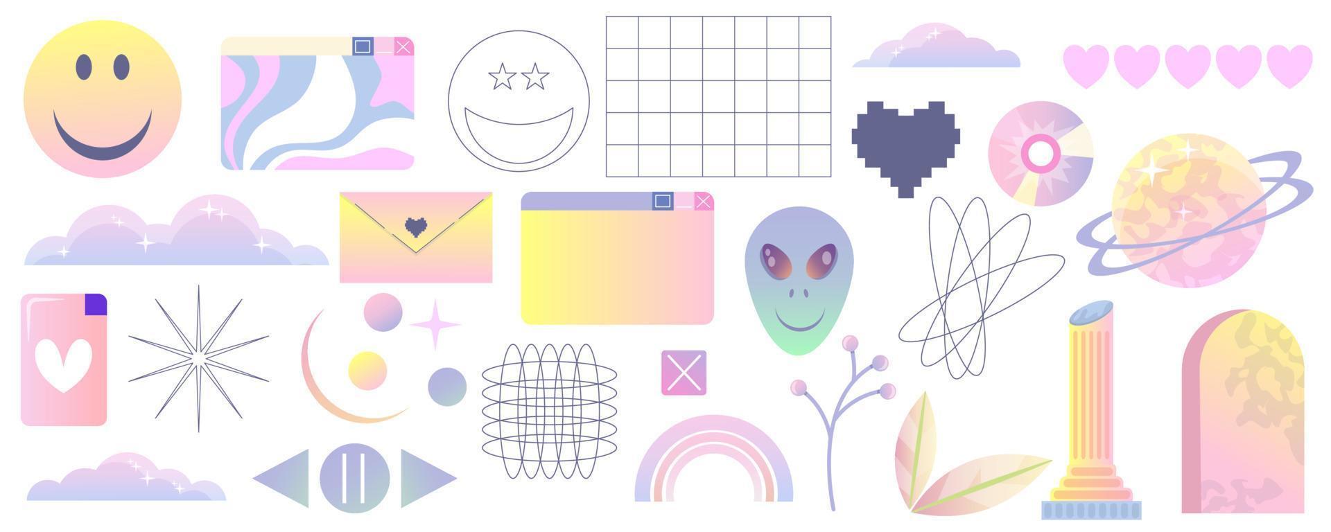 Retro vaporwave set y2k style. Aesthetic pop interface. Flat vector illustration. Digital space. Ui design. Y2k aesthetic. Retro vector illustration