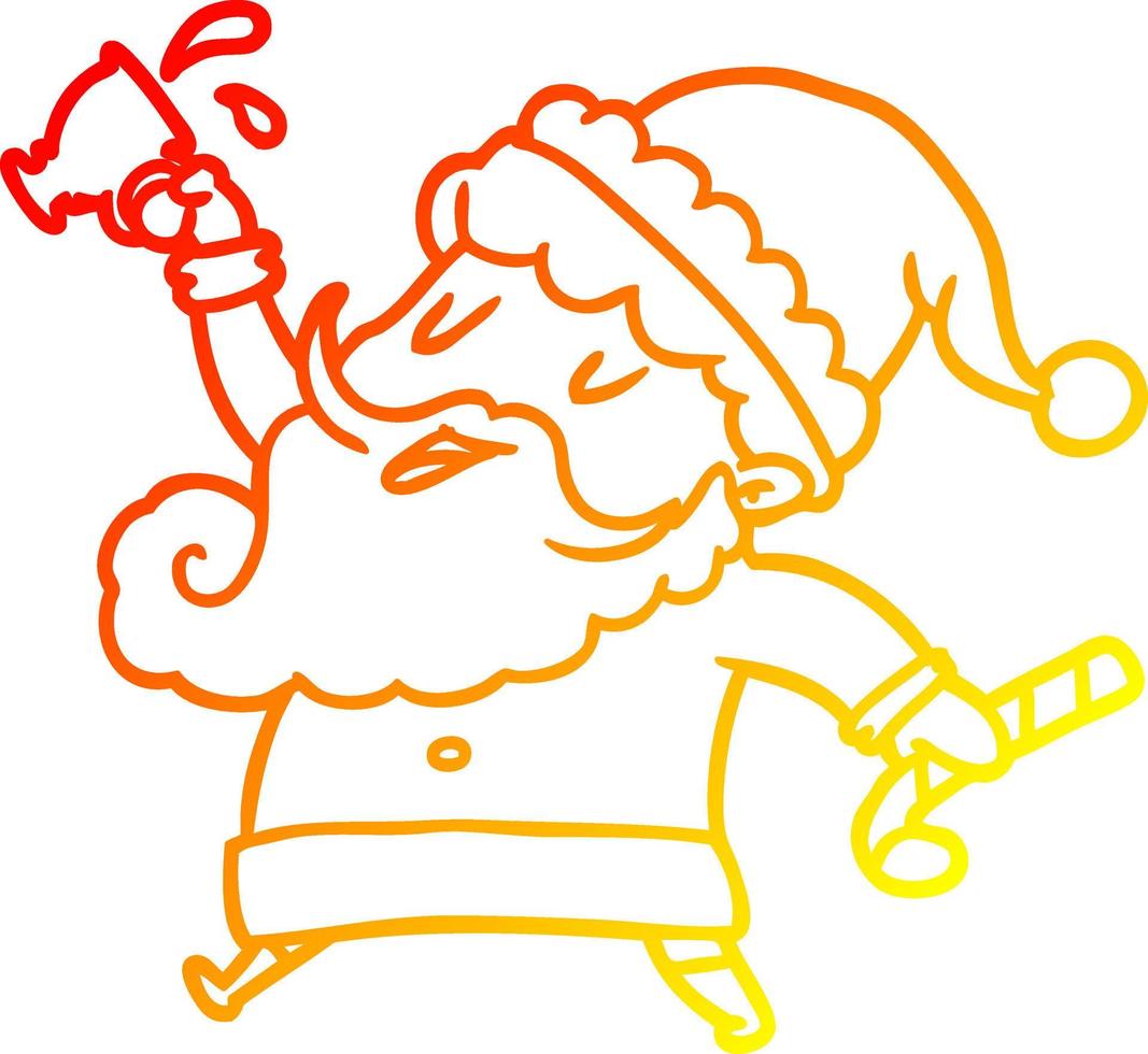 warm gradient line drawing santa claus with hot cocoa vector