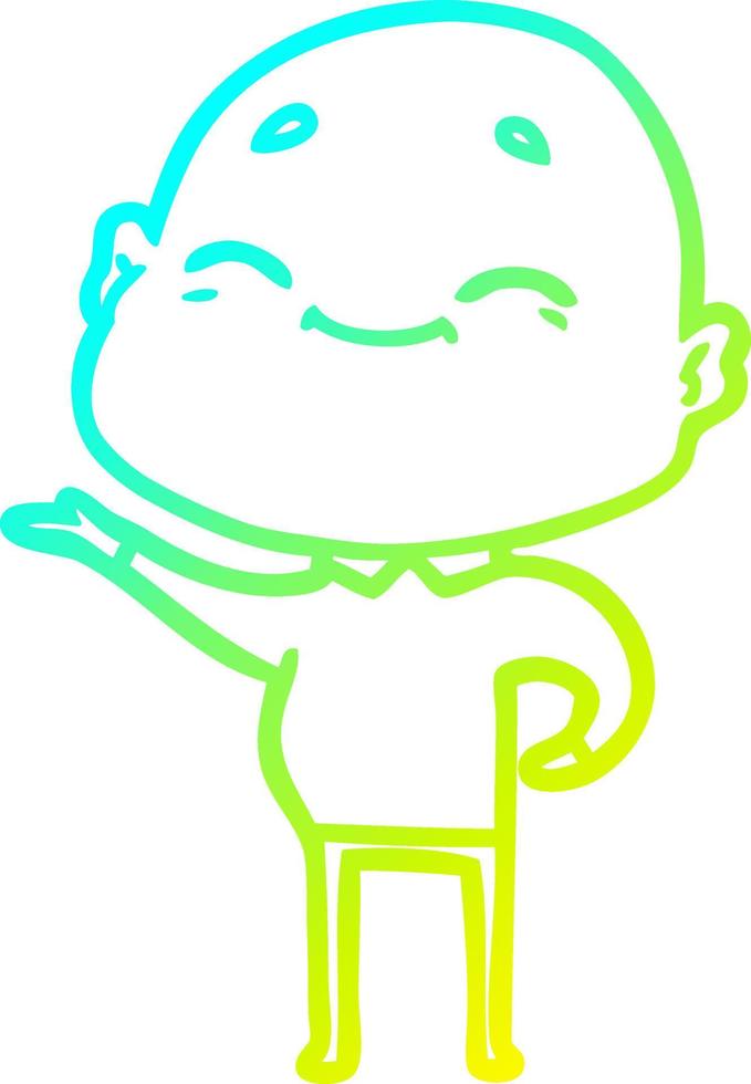 cold gradient line drawing happy cartoon bald man vector