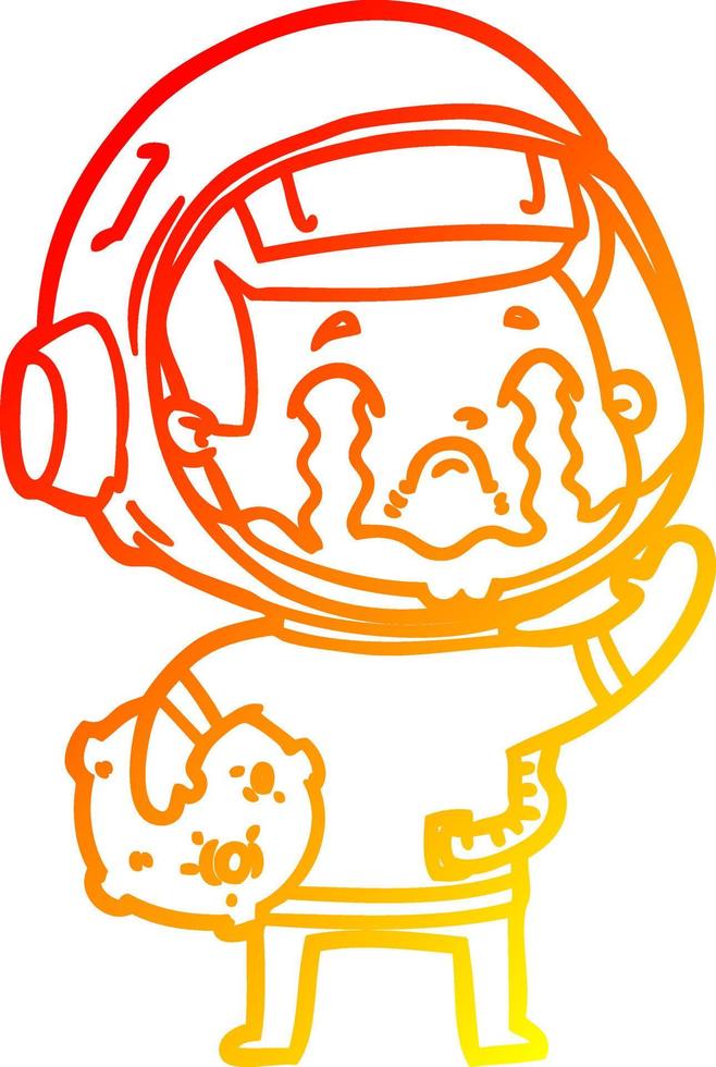 cálido gradiente línea dibujo dibujos animados llorando astronauta vector