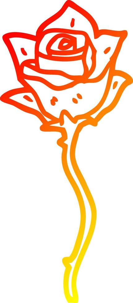 warm gradient line drawing cartoon red rose vector