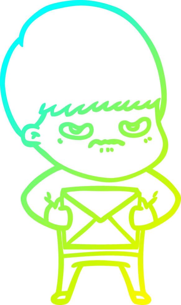 cold gradient line drawing angry cartoon boy vector