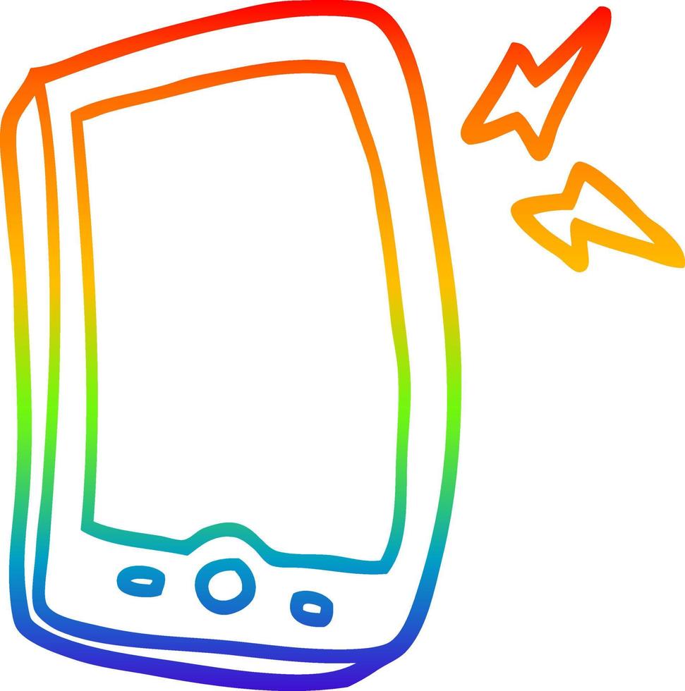 rainbow gradient line drawing cartoon mobile phone vector