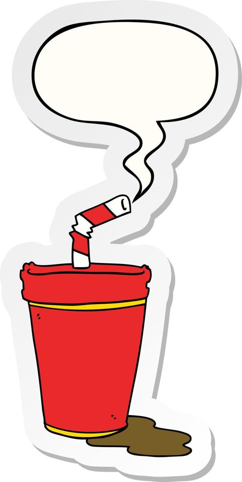cartoon soda cup and speech bubble sticker vector