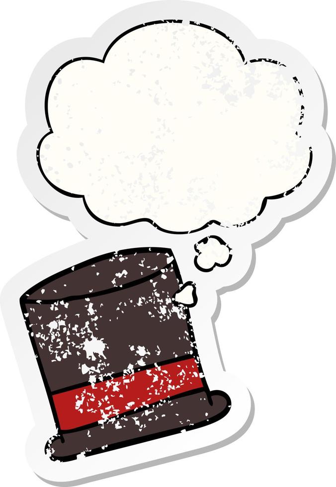 cartoon hat and thought bubble as a distressed worn sticker vector