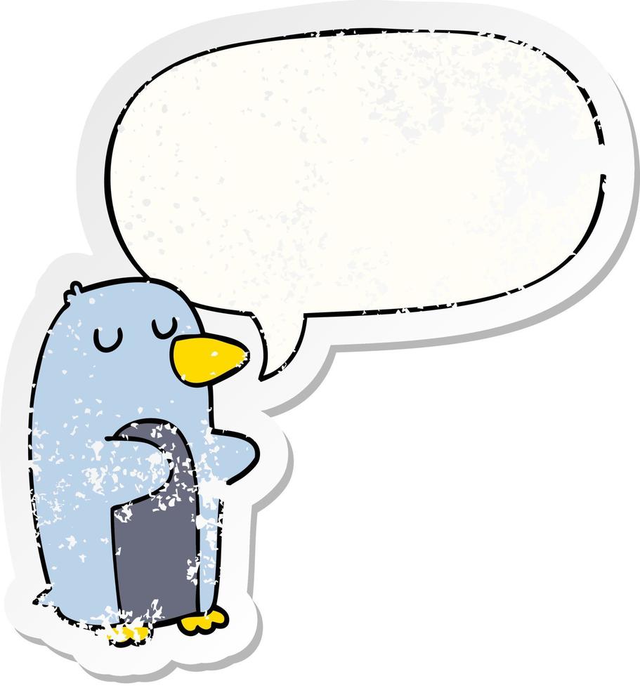 cartoon penguin and speech bubble distressed sticker vector