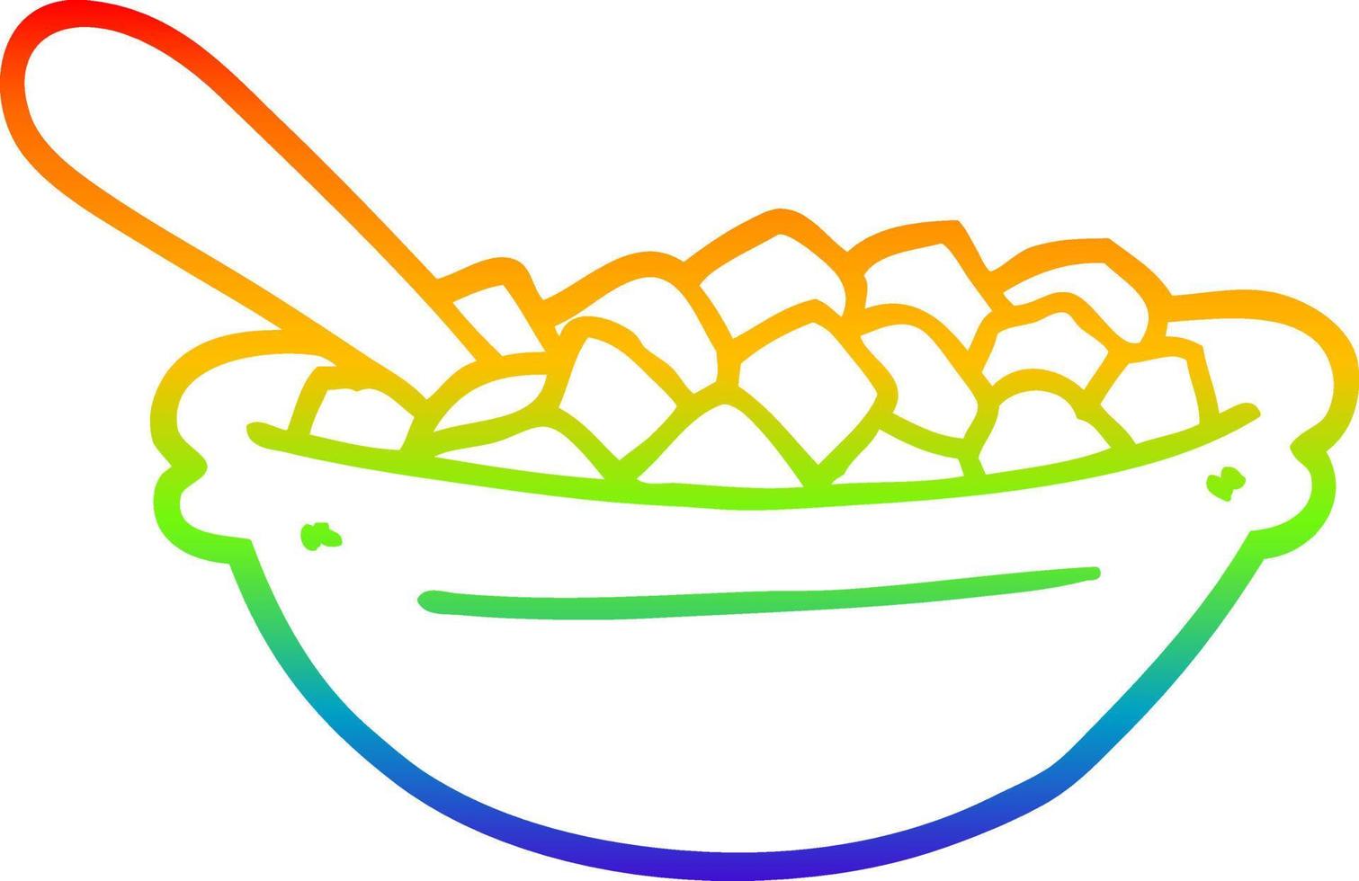 rainbow gradient line drawing cartoon cereal bowl vector