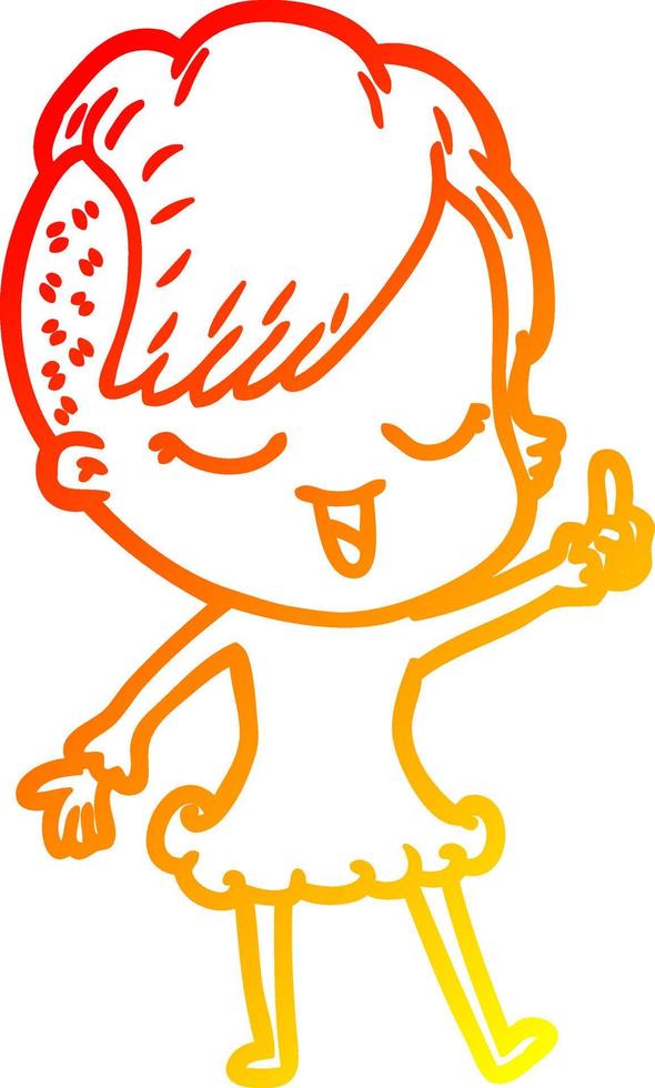 warm gradient line drawing happy cartoon girl vector
