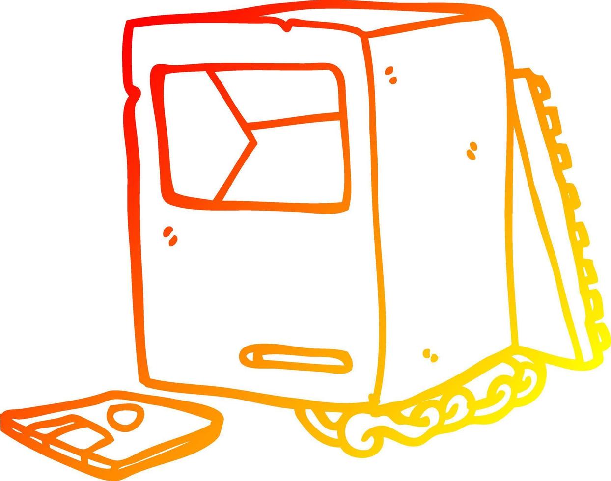 warm gradient line drawing cartoon broken old computer vector