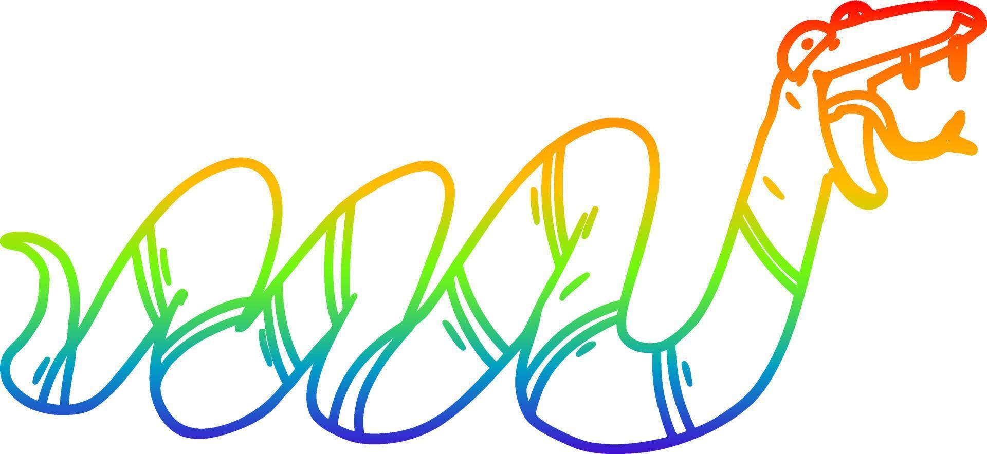 rainbow gradient line drawing cartoon crawling snake vector