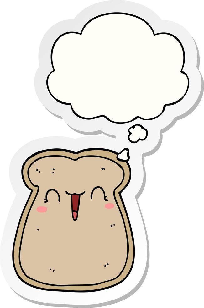 cute cartoon slice of toast and thought bubble as a printed sticker vector