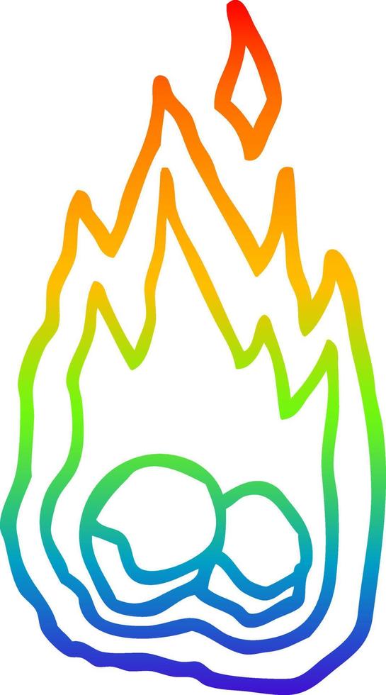 rainbow gradient line drawing cartoon burning coals vector