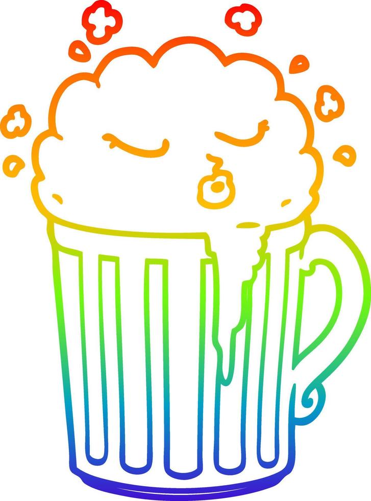 rainbow gradient line drawing cartoon mug of beer vector