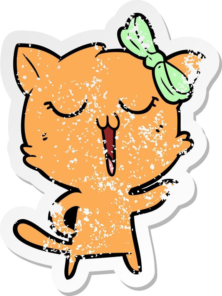 distressed sticker of a cartoon cat vector