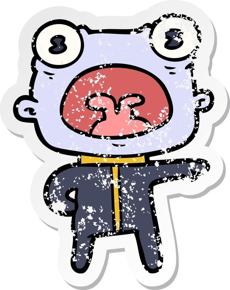 distressed sticker of a cartoon weird alien communicating vector