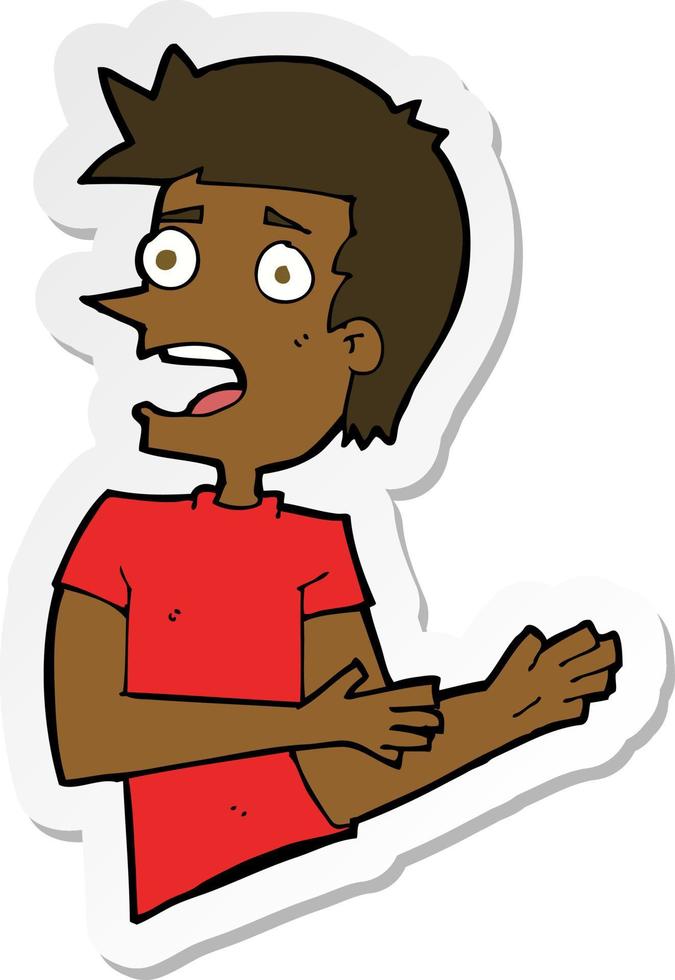sticker of a cartoon stressed man vector