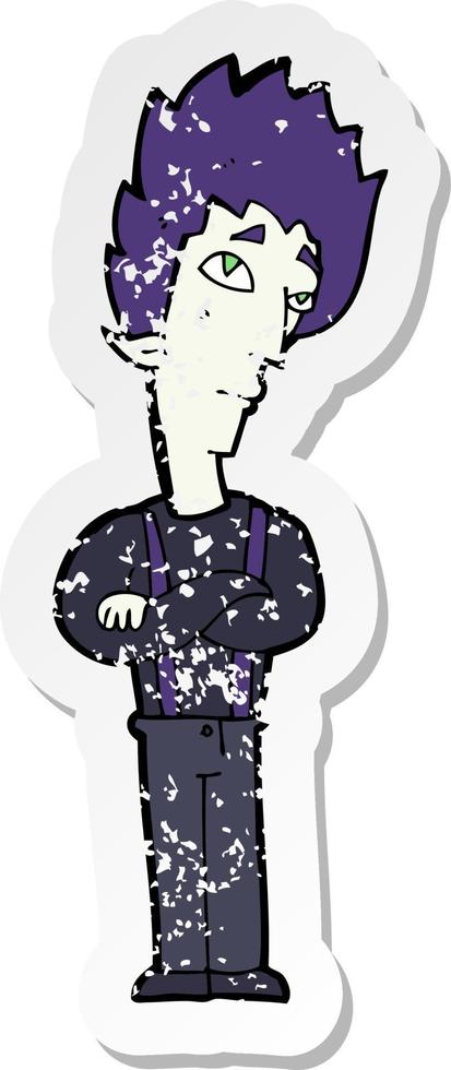retro distressed sticker of a cartoon vampire vector