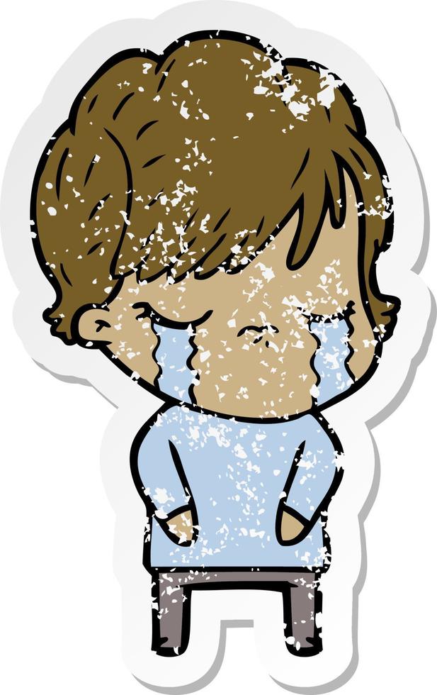 distressed sticker of a cartoon woman crying vector