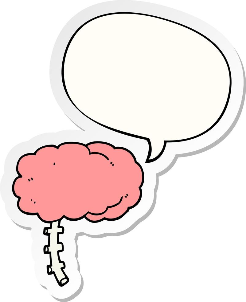 cartoon brain and speech bubble sticker vector