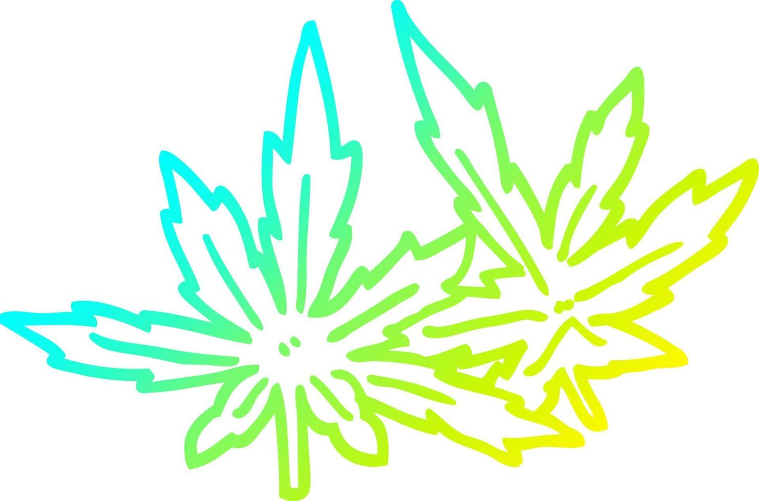 cold gradient line drawing cartoon marijuana leaves vector