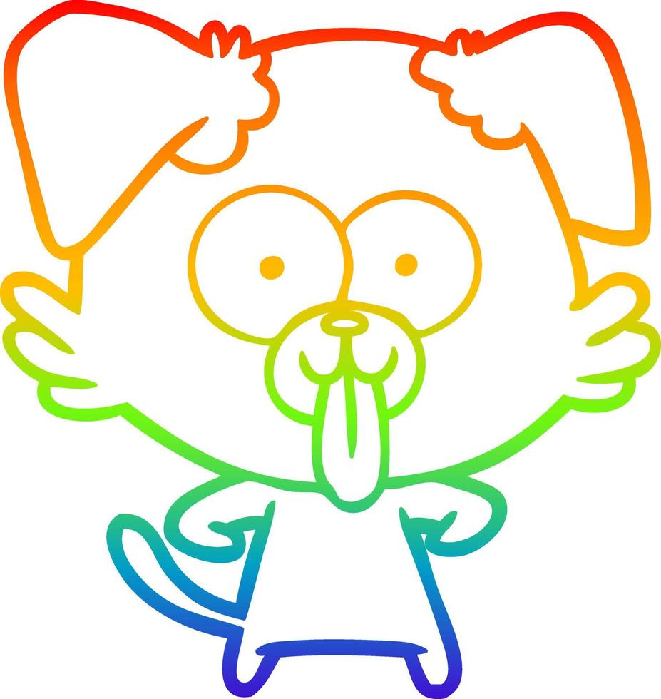 rainbow gradient line drawing cartoon dog with tongue sticking out vector