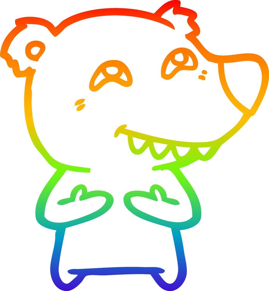 rainbow gradient line drawing cartoon polar bear showing teeth vector