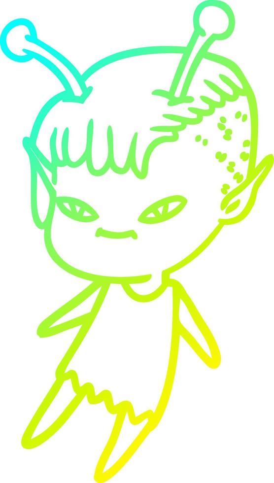 cold gradient line drawing cute cartoon alien girl vector
