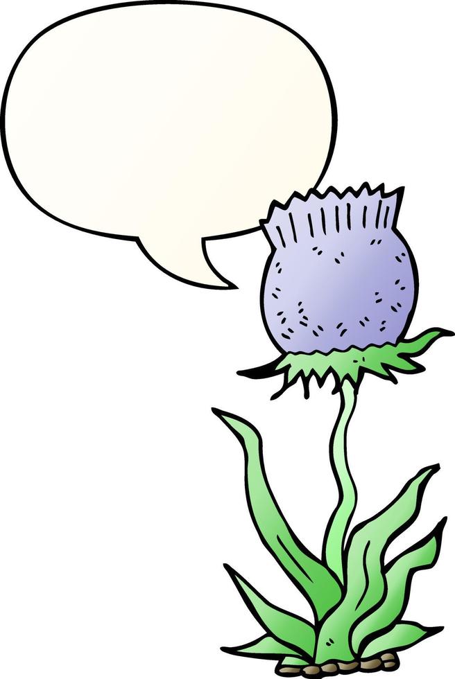 cartoon wild flower and speech bubble in smooth gradient style vector