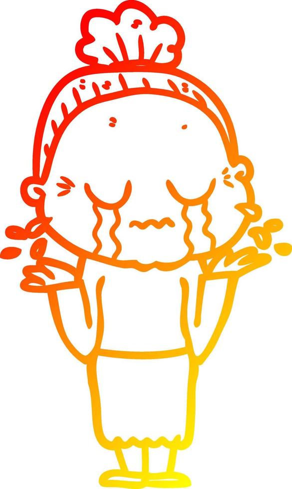 warm gradient line drawing cartoon crying old lady vector