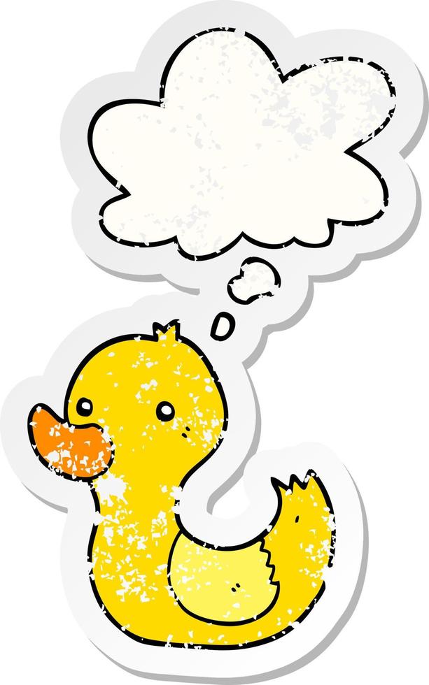 cartoon duck and thought bubble as a distressed worn sticker vector