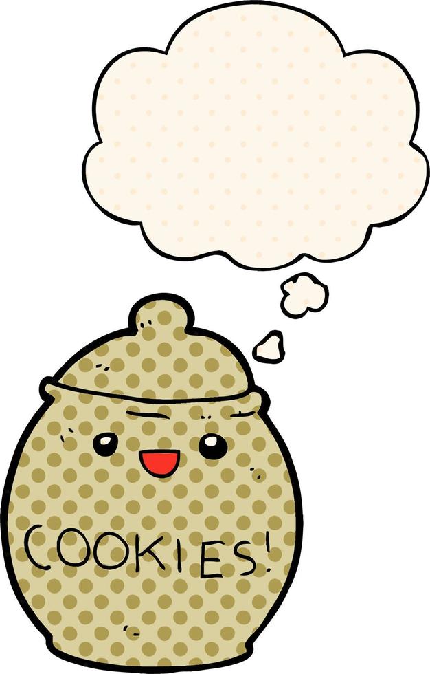 cute cartoon cookie jar and thought bubble in comic book style vector